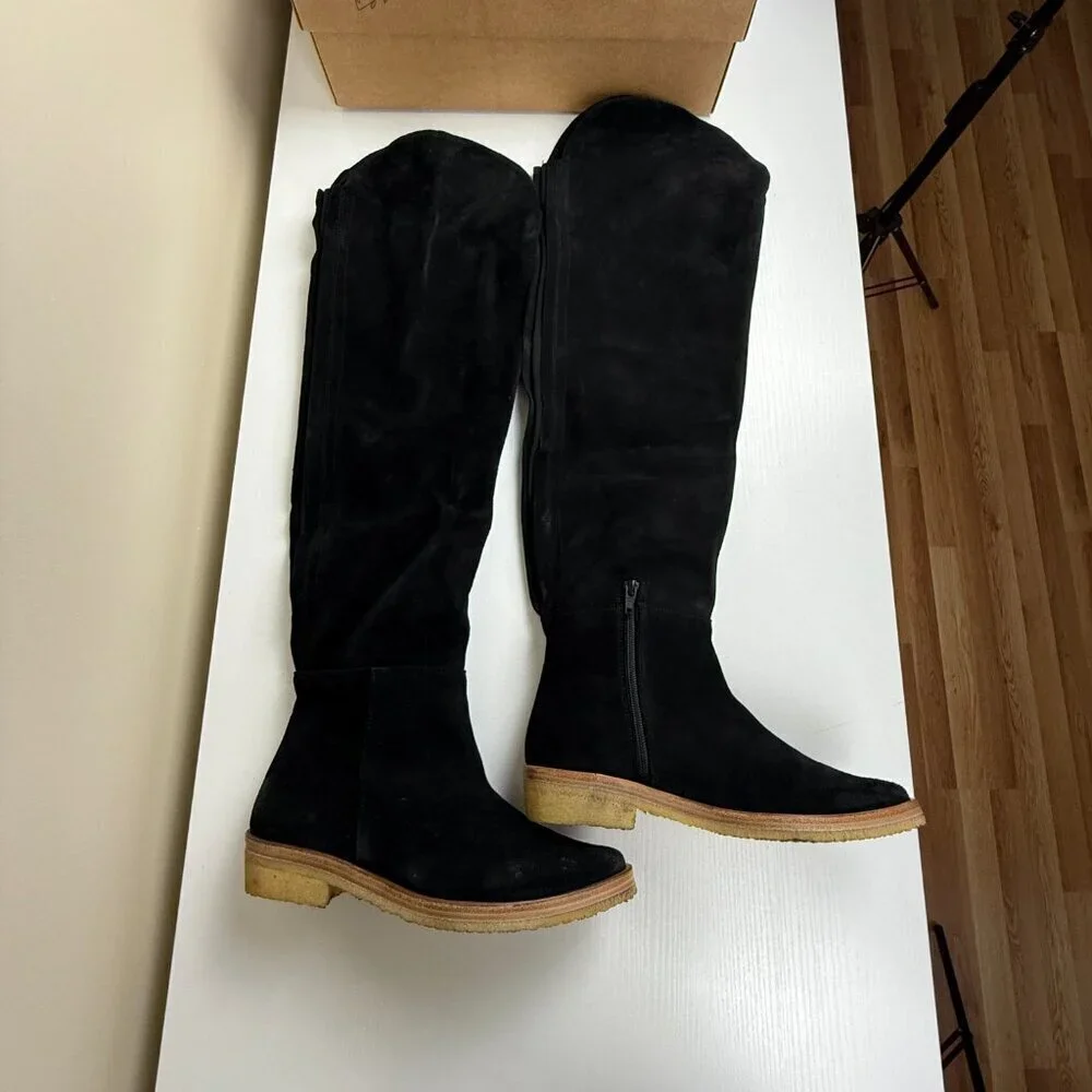 NWT Free People Banks Over The Knee Boots Black Suede Size 36.5 | Made in Spain